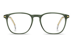 Shop Hugo Boss Logo Square Eyeglasses in Transparent Green online.