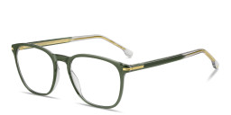 Shop Hugo Boss Logo Square Eyeglasses in Transparent Green online.