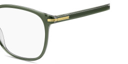 Shop Hugo Boss Logo Square Eyeglasses in Transparent Green online.