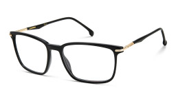 Shop Carrera Logo Rectangle Eyeglasses in Black Gold online.