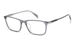 Shop DAVID BECKHAM Timeless Icons Rectangle Eyeglasses in Grey Crystal online.