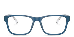 Emporio Armani Logo Wide Rectangle Eyeglasses in Shiny Opaline Blue – Product Photo 1