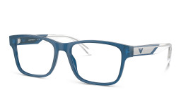 Emporio Armani Logo Wide Rectangle Eyeglasses in Shiny Opaline Blue – Product Photo 2
