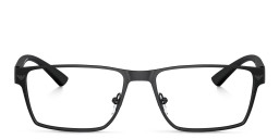 Shop Emporio Armani Logo Wide Rectangle Eyeglasses in Matte Black online.
