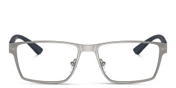 Shop Emporio Armani Logo Wide Rectangle Eyeglasses in Matte Gunmetal online.