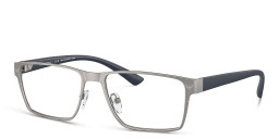 Shop Emporio Armani Logo Wide Rectangle Eyeglasses in Matte Gunmetal online.