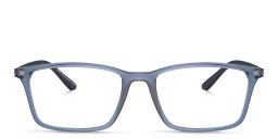 Emporio Armani Logo Wide Rectangle Eyeglasses in Shiny Transparent Blue – Product Photo 1