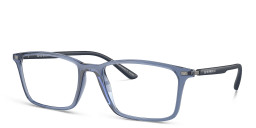 Emporio Armani Logo Wide Rectangle Eyeglasses in Shiny Transparent Blue – Product Photo 2