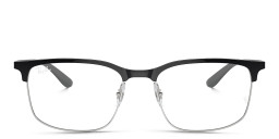 Shop Ray-Ban Optics Unisex Wide Square Eyeglasses in Black On Silver online.