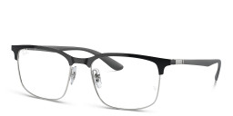 Shop Ray-Ban Optics Unisex Wide Square Eyeglasses in Black On Silver online.