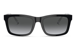 Emporio Armani Logo Rectangle Sunglasses in Shiny Black/Dark Grey – Product Photo 1