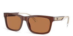 Shop Emporio Armani Logo Rectangle Sunglasses in Shiny Opaline Brown online.
