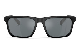 Shop Emporio Armani Logo Rectangle Sunglasses in Matte Black online.