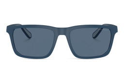 Shop Emporio Armani Logo Rectangle Sunglasses in Matte Blue online.