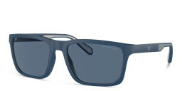 Shop Emporio Armani Logo Rectangle Sunglasses in Matte Blue online.