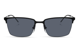 Shop Emporio Armani Logo Half-Rim Square Sunglasses in Matte Black online.