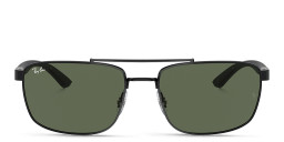 Shop Ray-Ban Logo Unisex Rectangle Sunglasses in Black online.