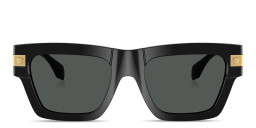 Shop VERSACE Medusa Rectangle Sunglasses in Polished Black online.