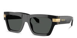 Shop VERSACE Medusa Rectangle Sunglasses in Polished Black online.