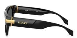 Shop VERSACE Medusa Rectangle Sunglasses in Polished Black online.