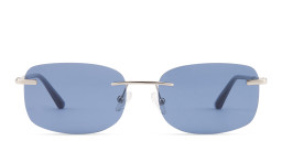Shop TRICE Rimless Rectangle Sunglasses in Silver/Blue online.