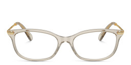 Shop Swarovski Crystal-Embedded Rectangle Eyeglasses in Transparent Beige online.