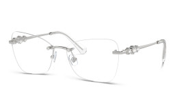 Shop Swarovski Crystal-Embellished Rimless Cat-Eye Eyeglasses in Silver online.