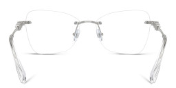 Shop Swarovski Crystal-Embellished Rimless Cat-Eye Eyeglasses in Silver online.