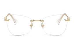 Shop Swarovski Crystal-Embellished Rimless Cat-Eye Eyeglasses in Pale Gold online.