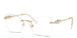Shop Swarovski Crystal-Embellished Rimless Cat-Eye Eyeglasses in Pale Gold online.