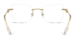 Shop Swarovski Crystal-Embellished Rimless Cat-Eye Eyeglasses in Pale Gold online.