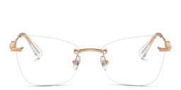 Shop Swarovski Crystal-Embellished Rimless Cat-Eye Eyeglasses in Rose Gold online.