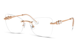 Shop Swarovski Crystal-Embellished Rimless Cat-Eye Eyeglasses in Rose Gold online.