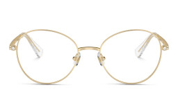 Shop Swarovski Crystal-Accented Round Eyeglasses in Pale Gold online.