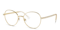 Shop Swarovski Crystal-Accented Round Eyeglasses in Pale Gold online.