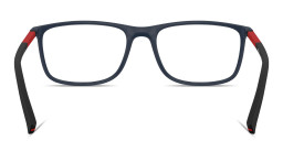Shop PRADA Logo Lettering Wide Rectangle Eyeglasses in Matte Blue online.