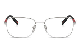 Shop Prada Linea Rossa Logo Signature Pillow Eyeglasses in Silver online.