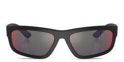 Shop Prada Linea Rossa Rectangle Sunglasses in Black online.
