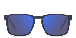 Shop Tommy Hilfiger Logo Lettering Rectangle Sunglasses in Blue online.