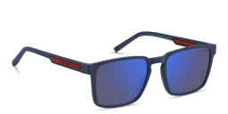 Shop Tommy Hilfiger Logo Lettering Rectangle Sunglasses in Blue online.
