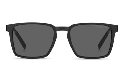 Shop Tommy Hilfiger Logo Lettering Rectangle Sunglasses in Black/Grey online.