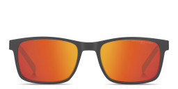 Shop Tommy Hilfiger Logo Lettering Rectangle Sunglasses in Grey/Red online.