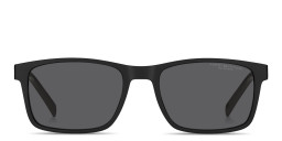 Shop Tommy Hilfiger Logo Lettering Rectangle Sunglasses in Black online.