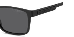 Shop Tommy Hilfiger Logo Lettering Rectangle Sunglasses in Black online.