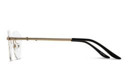 Shop TRICE Logo Wide Rimless Irregular Eyeglasses in Gold Black online.