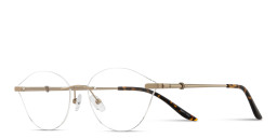 Shop TRICE Logo Wide Rimless Irregular Eyeglasses in Gold Havana online.