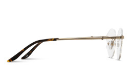 Shop TRICE Logo Wide Rimless Irregular Eyeglasses in Gold Havana online.