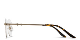 Shop TRICE Logo Wide Rimless Irregular Eyeglasses in Gold Havana online.