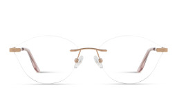 Shop TRICE Logo Wide Rimless Irregular Eyeglasses in Rose Gold online.