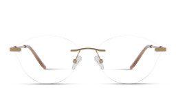 Shop TRICE Logo Wide Rimless Irregular Eyeglasses in Gold & Brown online.